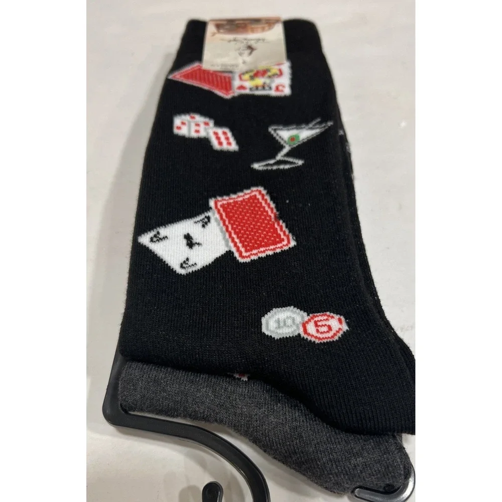 New Panama Jack Men's Socks 2 Pair Crew Size 8-12 Dice Cards Martini Poker Chips